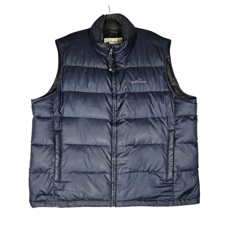 Eddie Bauer Goose Down Puffer Vest Mens XXL Navy Blue Quilted Full Zip Pockets